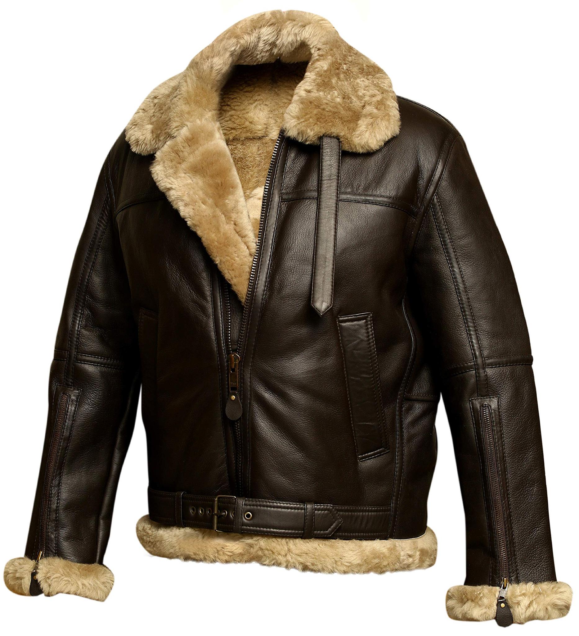 AeroShear™ Veste Aviateur Bombardier B3 en Cuir Véritable avec Doublure en Peau de Mouton