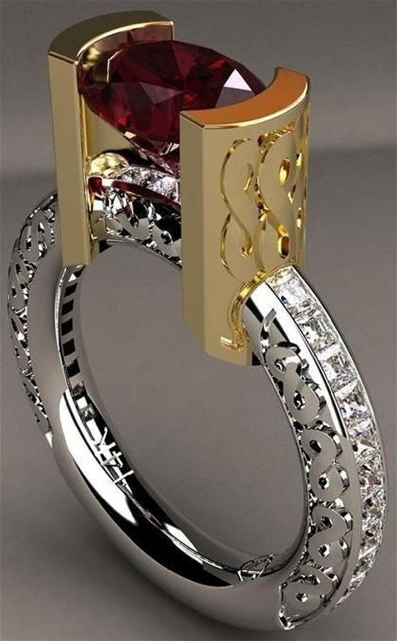 CrimsonGlow™ Bague Vintage avec Pierres Rouges – Bague pour Femme en Zircon Cristal