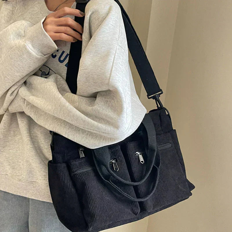 TrendTote™ – Sac Bandoulière Tendance en Velours Côtelé