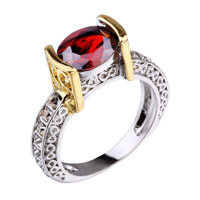CrimsonGlow™ Bague Vintage avec Pierres Rouges – Bague pour Femme en Zircon Cristal