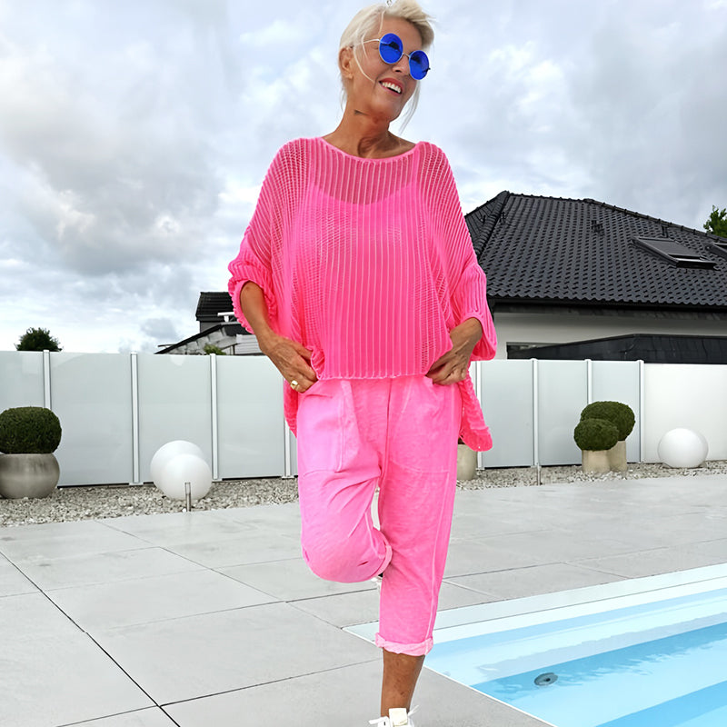 🌸LetterLuxe™ Combinaison Femme à Imprimé Lettres et Tunique Ajourée Décontractée