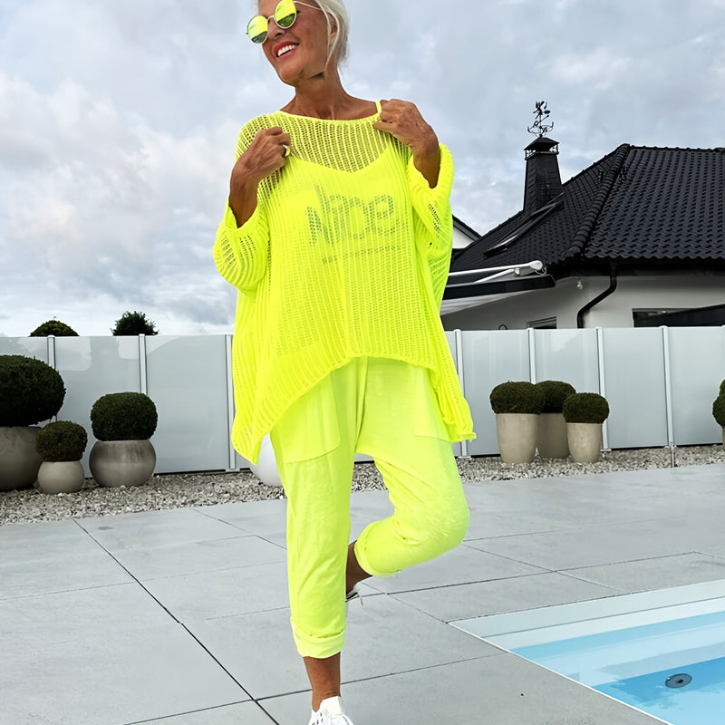 🌸LetterLuxe™ Combinaison Femme à Imprimé Lettres et Tunique Ajourée Décontractée