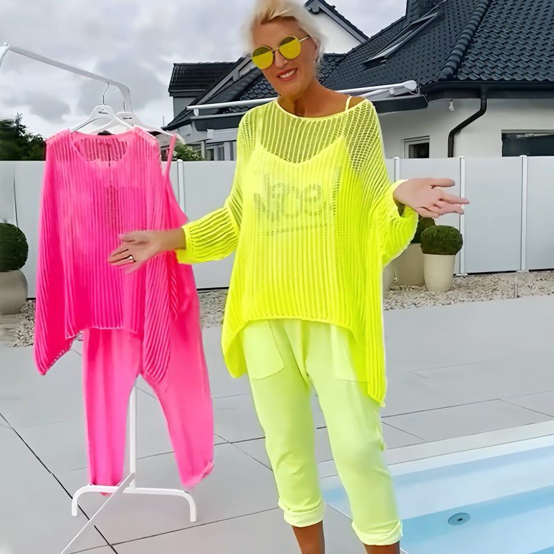 🌸LetterLuxe™ Combinaison Femme à Imprimé Lettres et Tunique Ajourée Décontractée