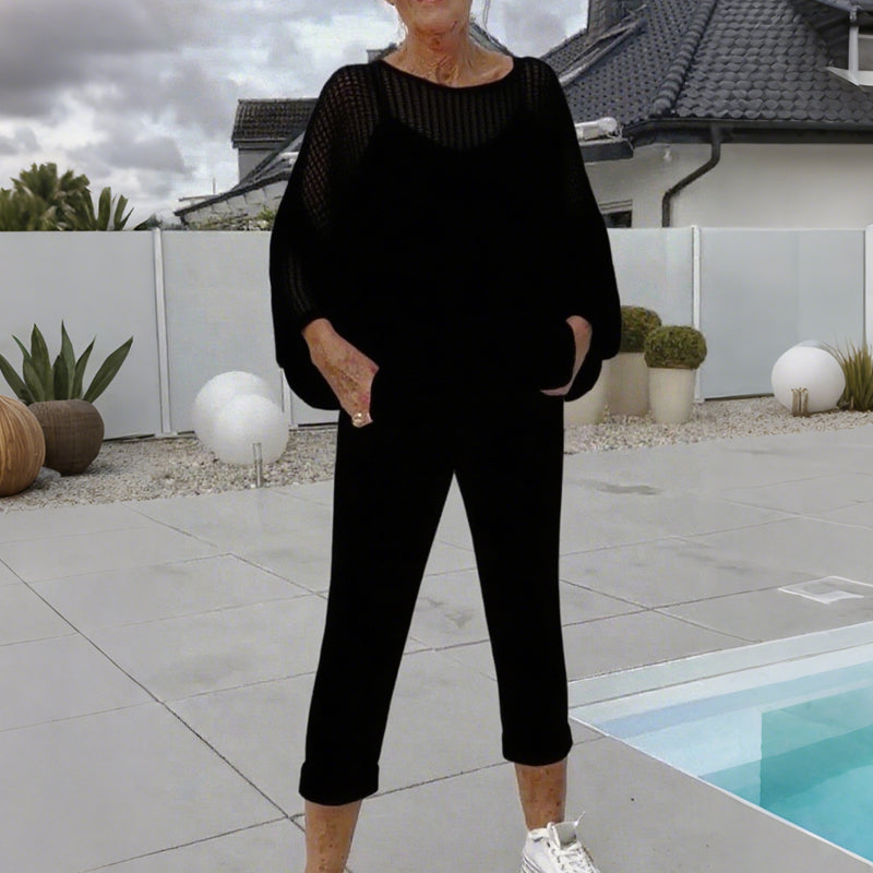 🌸LetterLuxe™ Combinaison Femme à Imprimé Lettres et Tunique Ajourée Décontractée