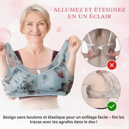 Soutien gorge confortable en coton pour femme âgée col V profond et dos Soutien gorge confortable en coton pour femme âgée col V profond et dos