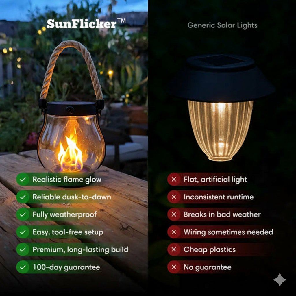 SunFlicker™ – Lanterne Solaire d’Extérieur