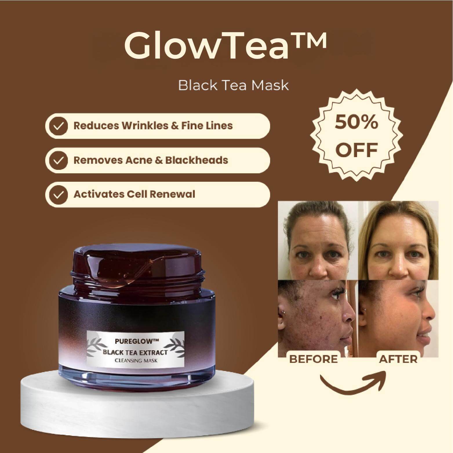 Dernier Jour - 50% de Réduction 🔥 | Masque au Thé Noir GlowTea™