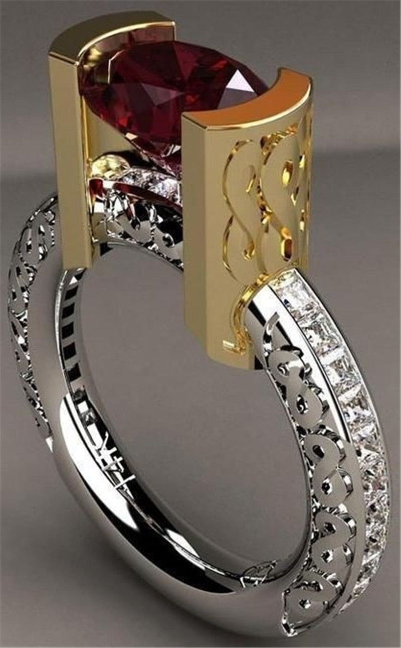 CrimsonGlow™ Bague Vintage avec Pierres Rouges – Bague pour Femme en Zircon Cristal