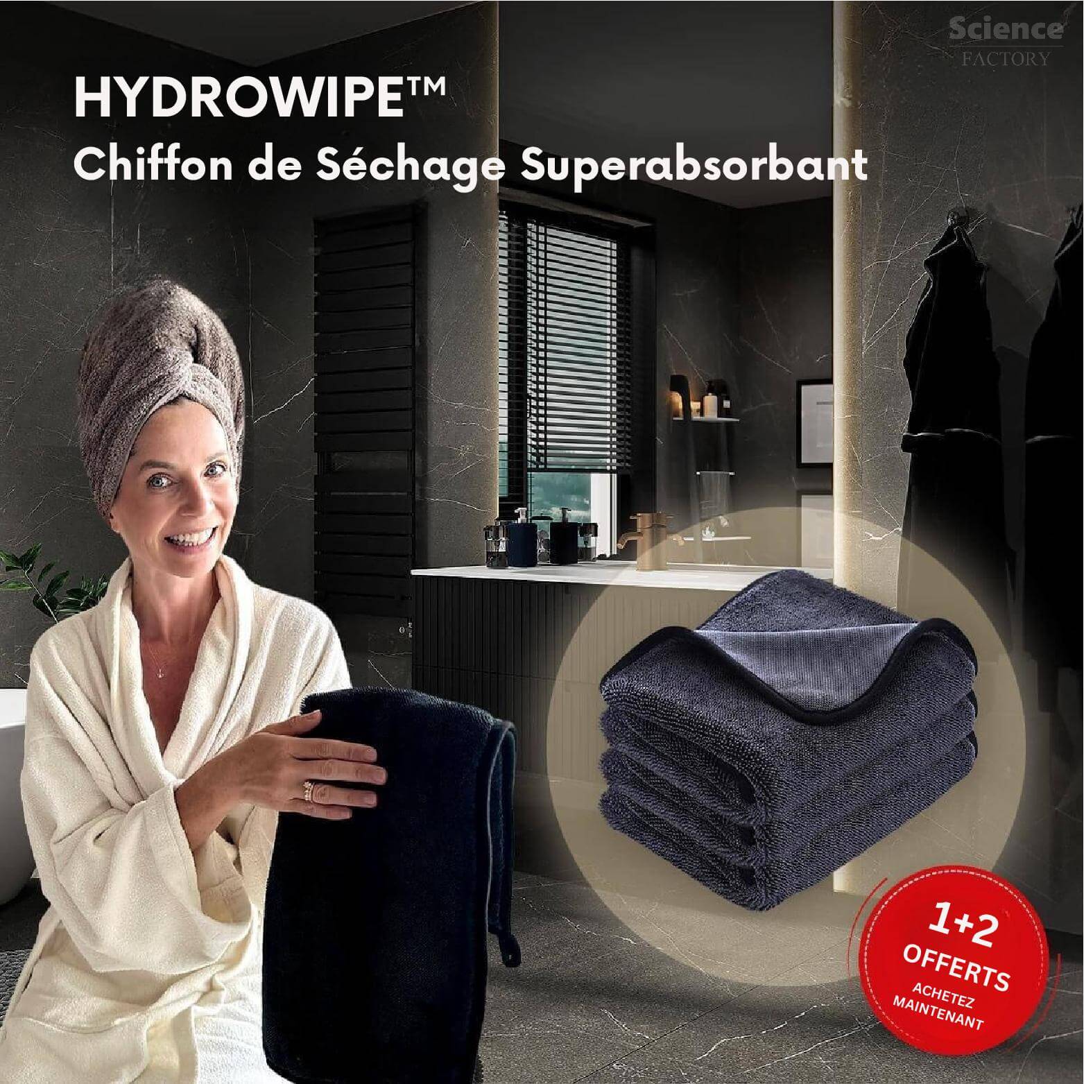 HydroWipe™ - Chiffon de Séchage Superabsorbant - 1+2 OFFERTS