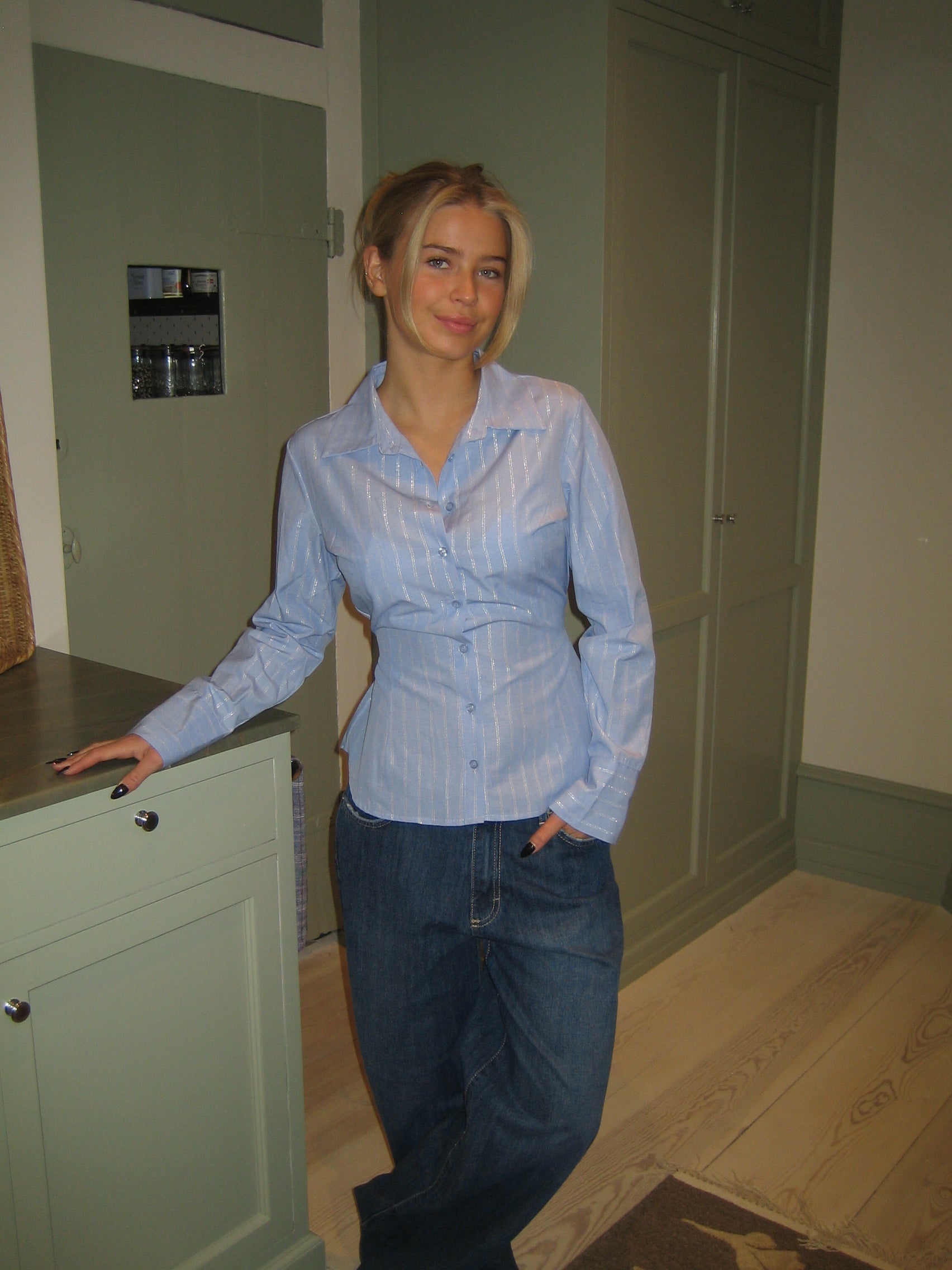 Liselore™ Chemise Cintrée - Rayures Bleues/Argentées