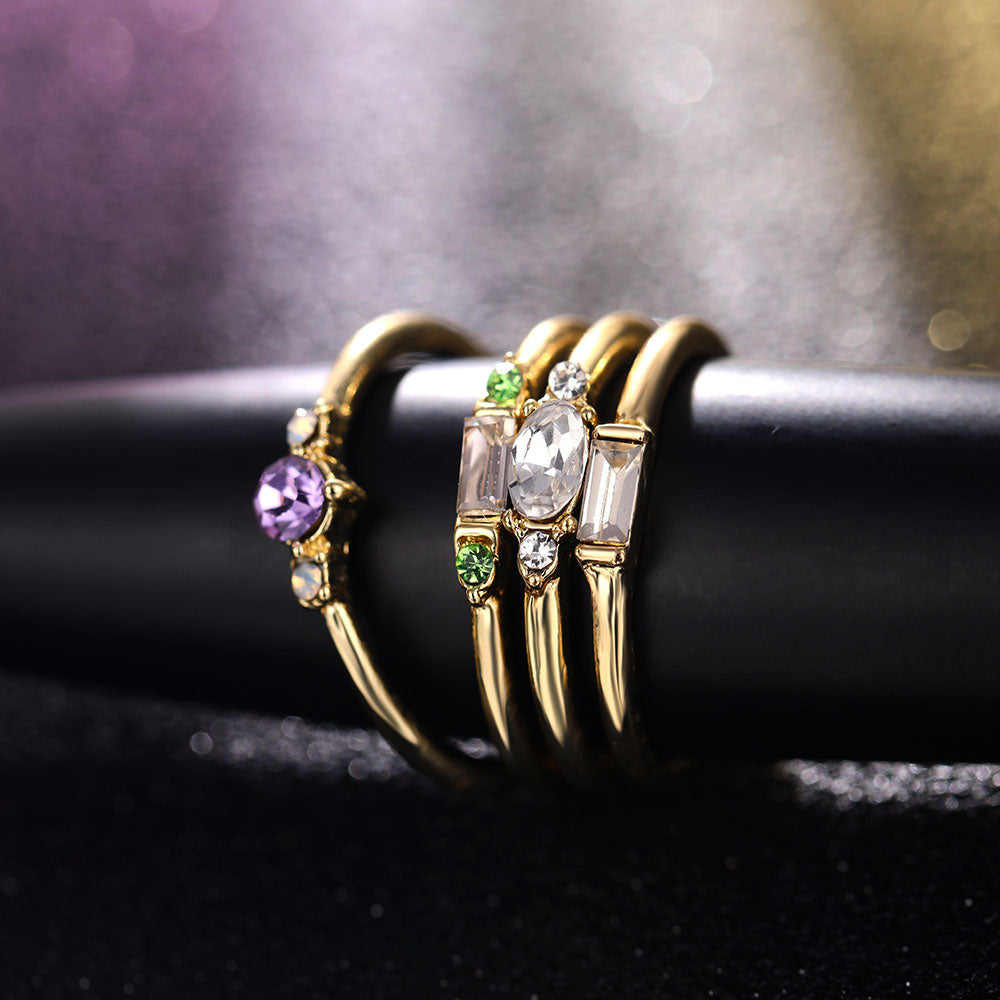 Lumiére™ Geometrische Goudkleurige Ringenset met Ronde Zirkoon Kristallen