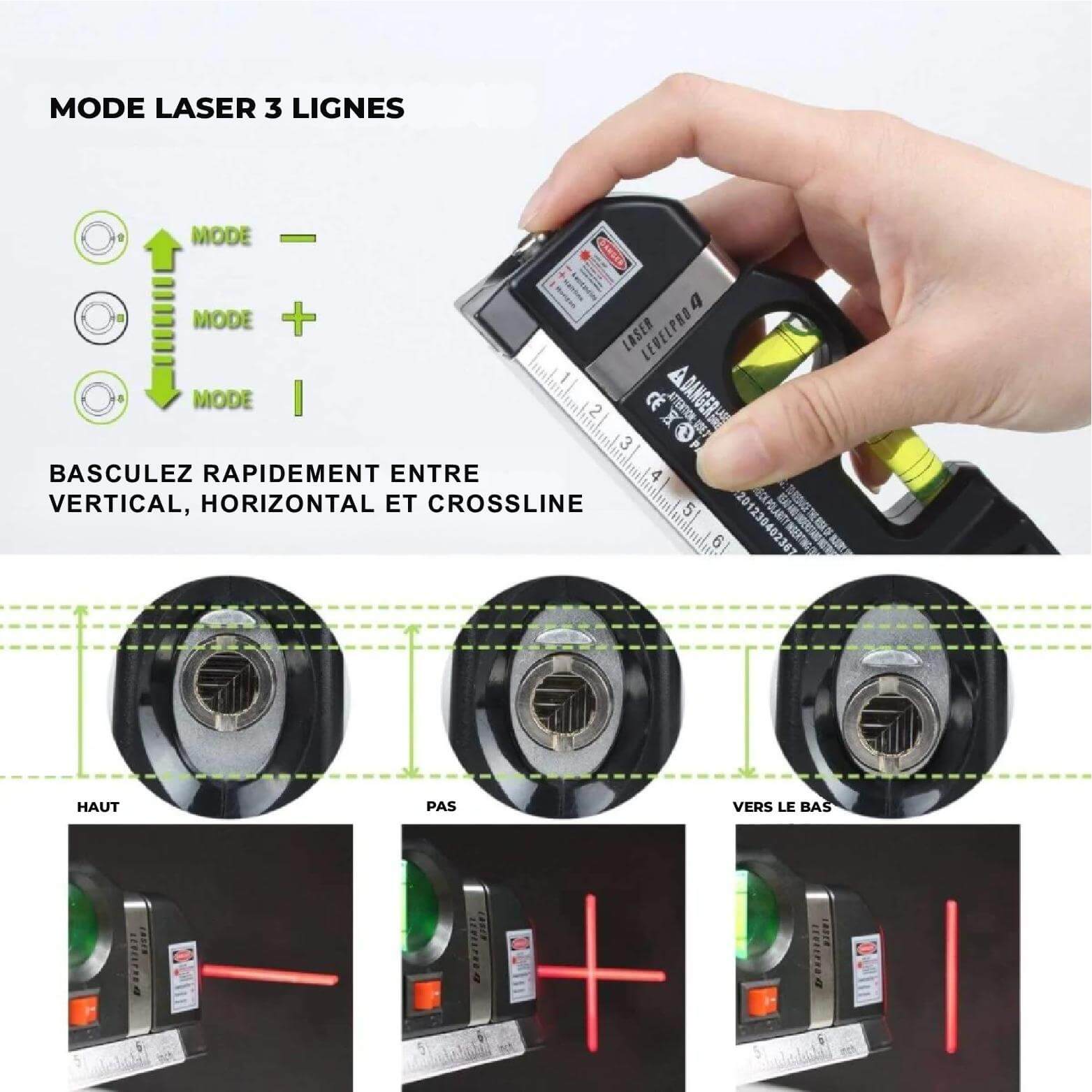 SmartLevel™ Niveau 4-en-1 avec Laser, Règle et Mètre Ruban
