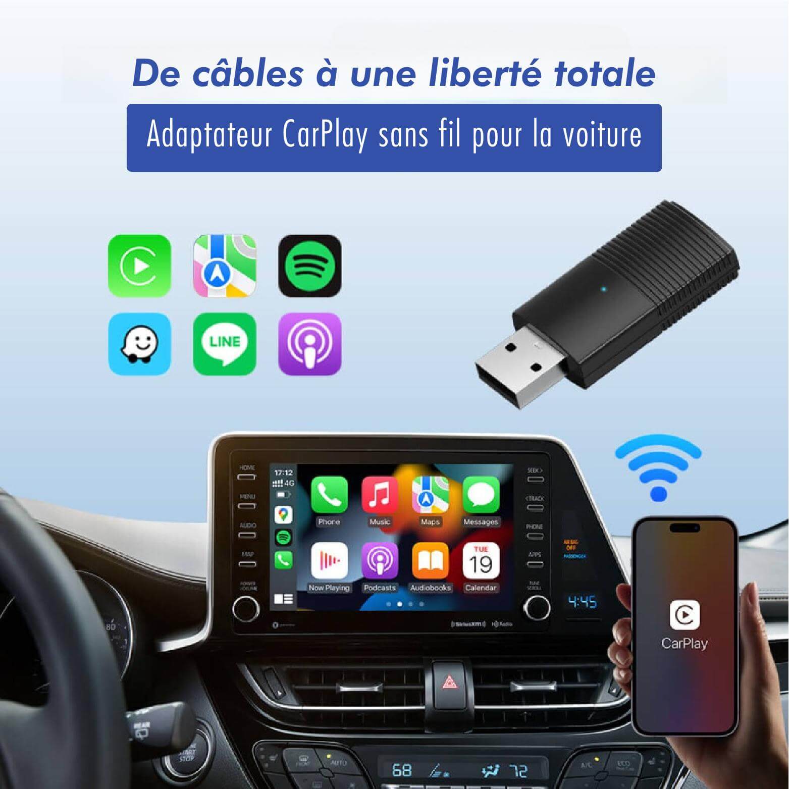 Adaptateur CarPlay Sans Fil SmartRide™ | Design Compact et Élégant