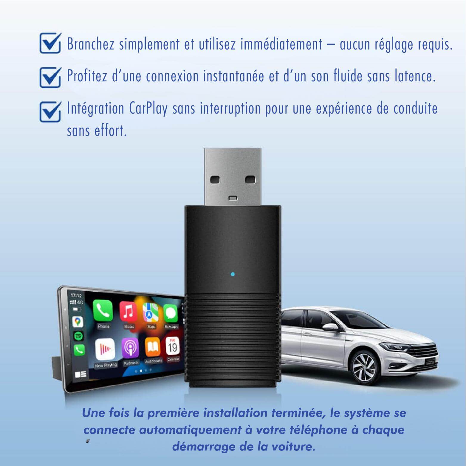 Adaptateur CarPlay Sans Fil SmartRide™ | Design Compact et Élégant
