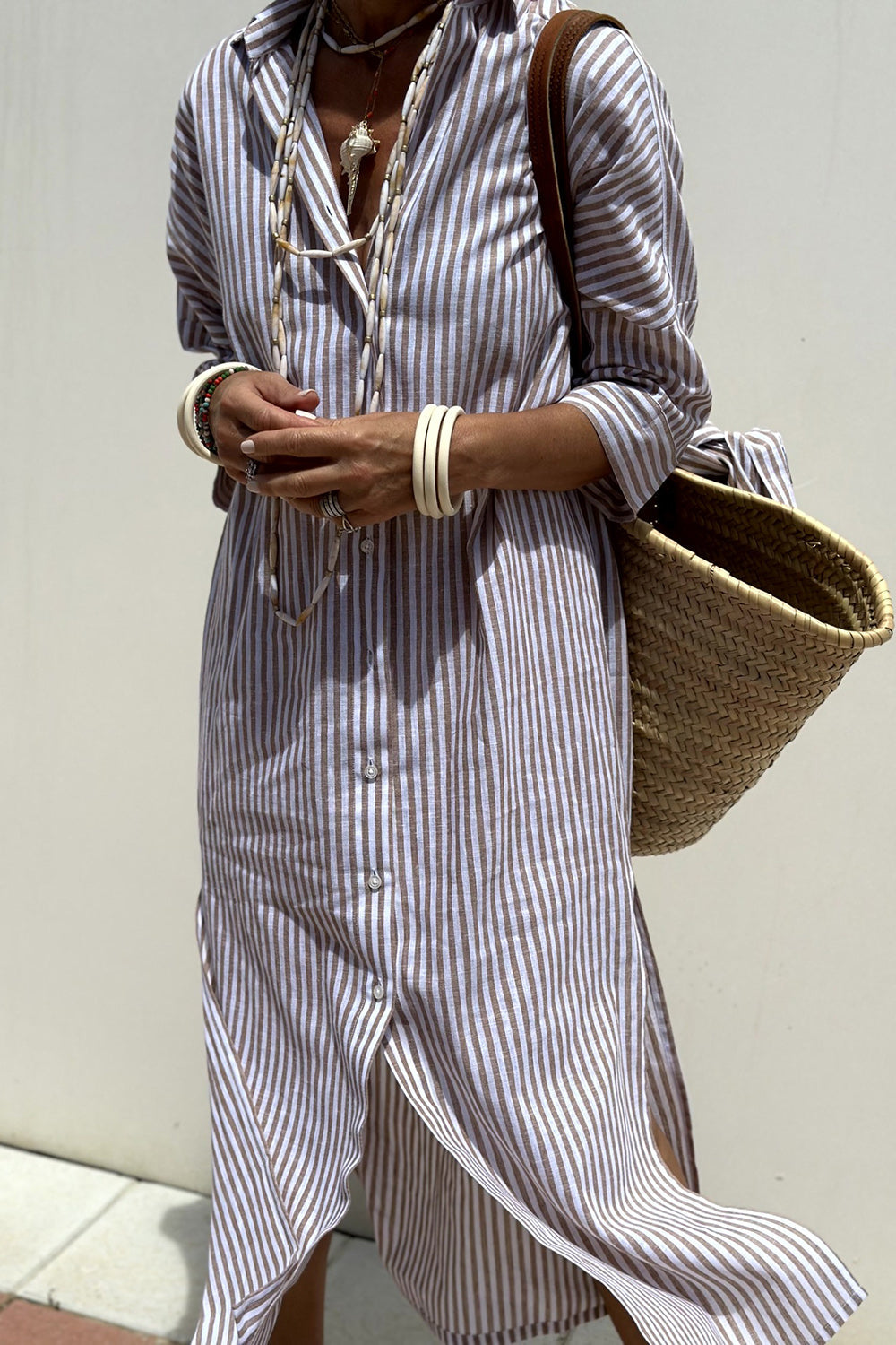 Solène™ | Élégante Robe-Chemise à Rayures