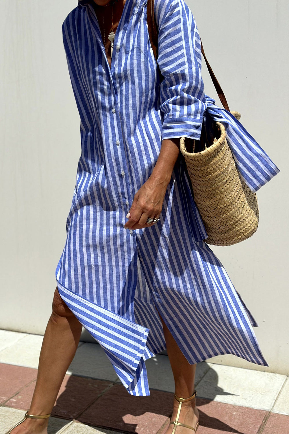 Solène™ | Élégante Robe-Chemise à Rayures