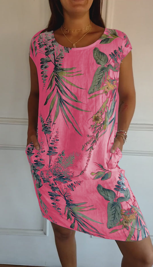 FloraFijn™ – Robe Femme en Coton et Lin à Col Rond Imprimée