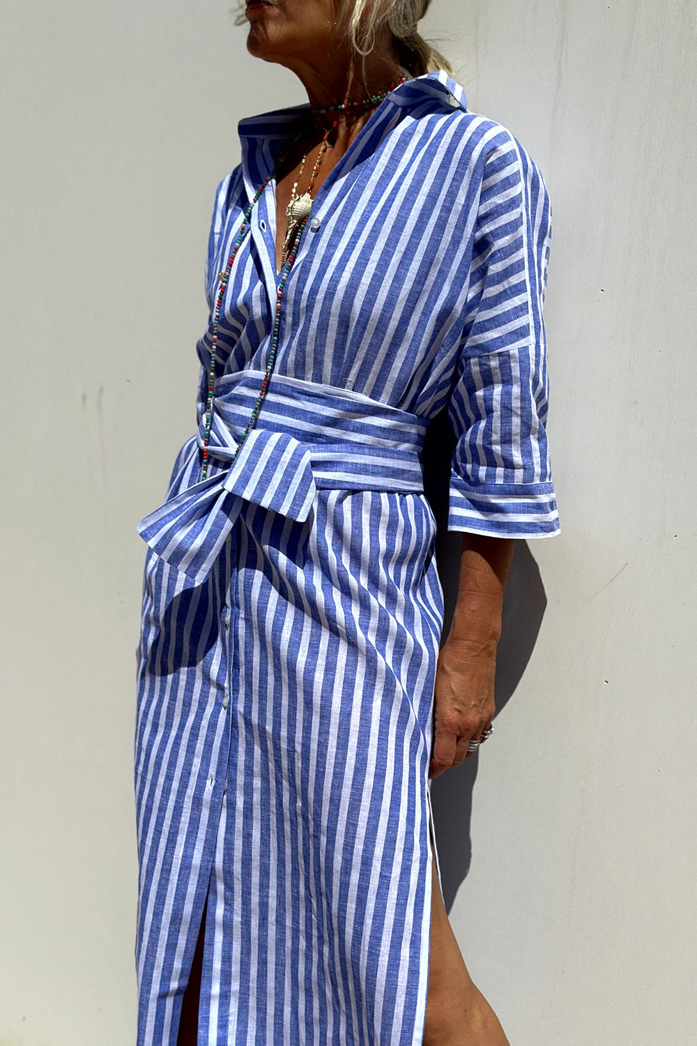 Solène™ | Élégante Robe-Chemise à Rayures