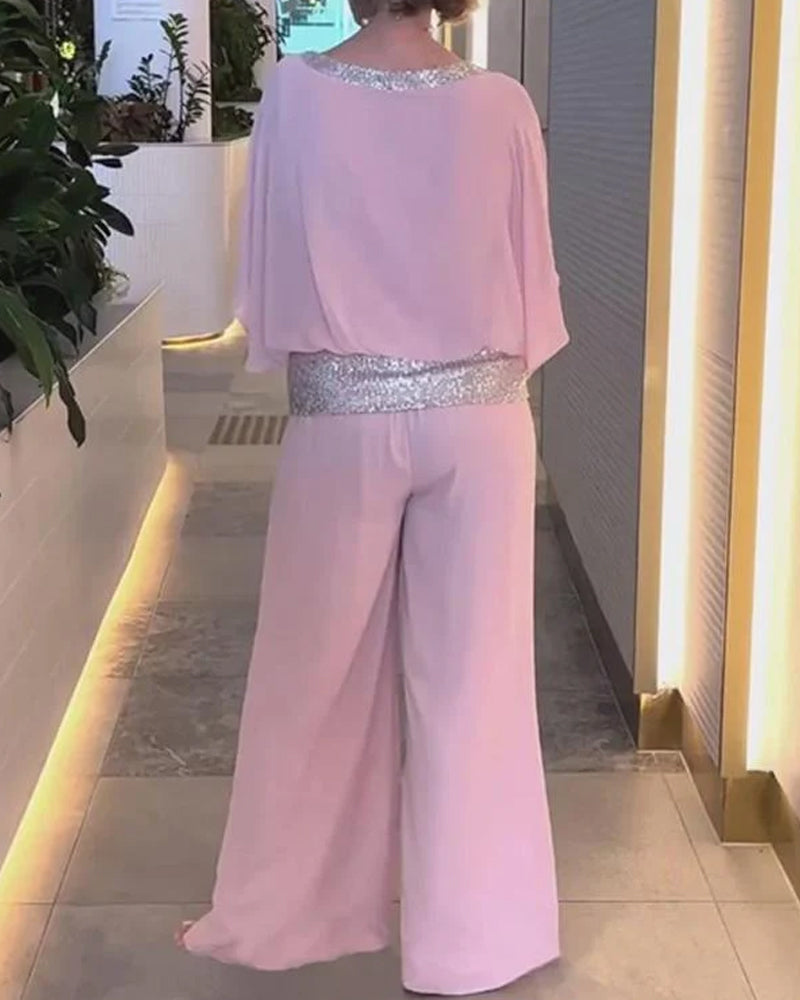 DazzleSet™ Ensemble Deux Pièces Élégant avec Paillettes et Design Colorblock