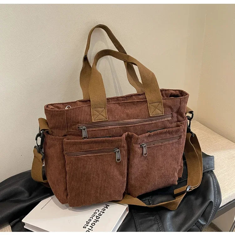TrendTote™ – Sac Bandoulière Tendance en Velours Côtelé