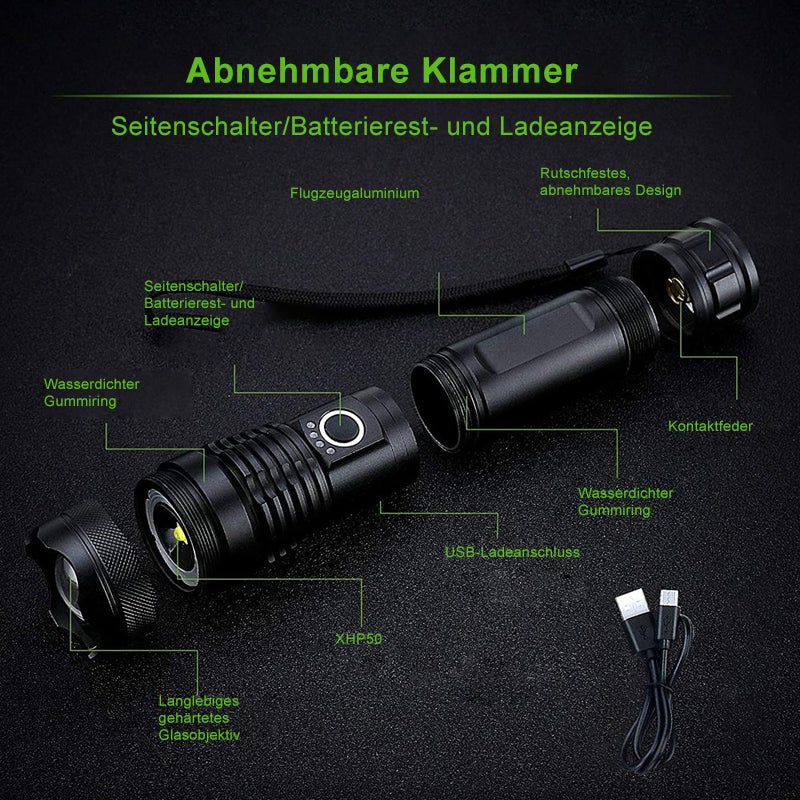 FR - Wasserdichte Ultrahelle Taschenlampe | 500m Reichweite [+USB-Kabel] - Science Factory FR